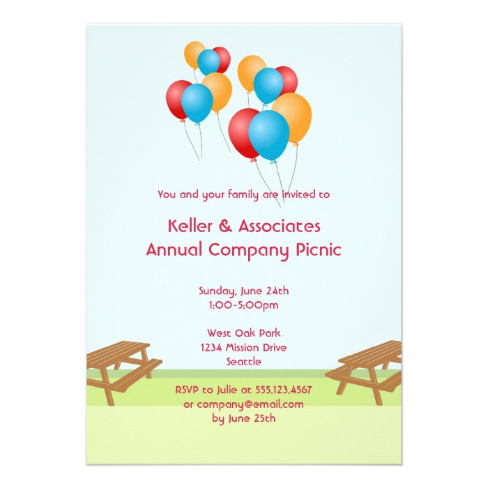 Colorful balloons summer picnic outdoor event custom invitation