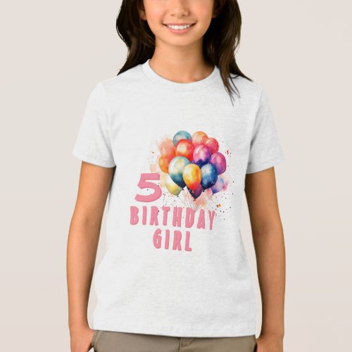 Colorful Balloons Watercolor Birthday Girl Tri_Blend Shirt