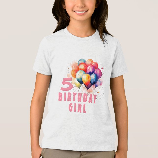 Colorful Balloons Watercolor Birthday Girl Tri-Blend Shirt (Front)