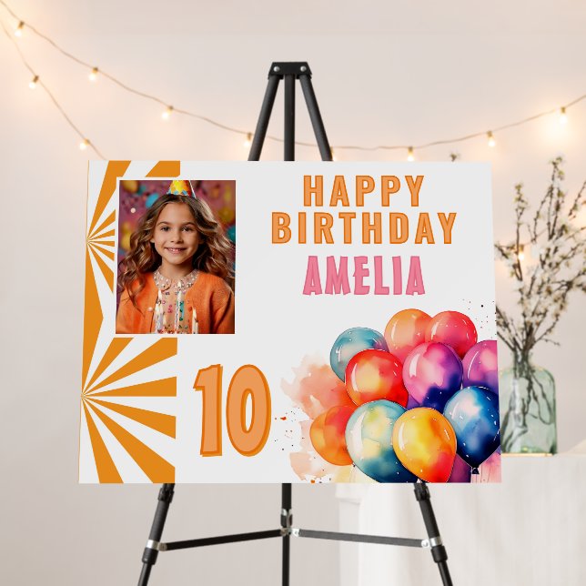 Colorful Balloons Watercolor Birthday party Photo  Foam Board (In Situ (Stand))