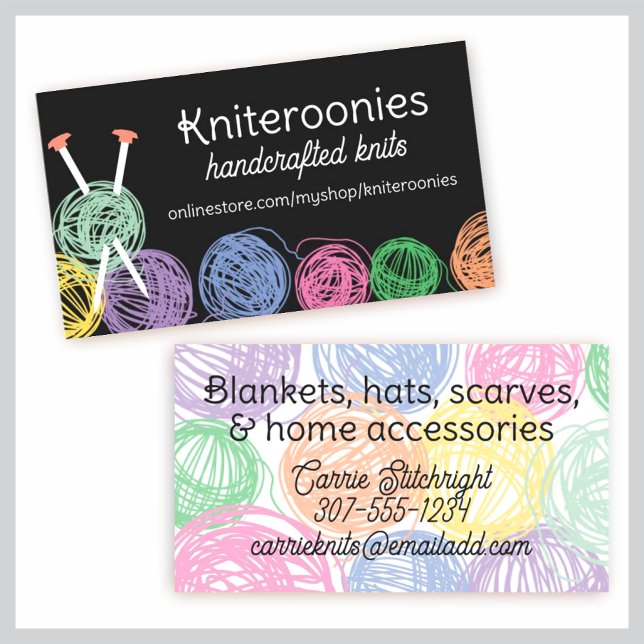 Colorful balls of yarn knitting needles biz cards (Creator Uploaded)