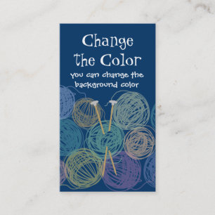 Colorful balls of yarn knitting needles biz cards
