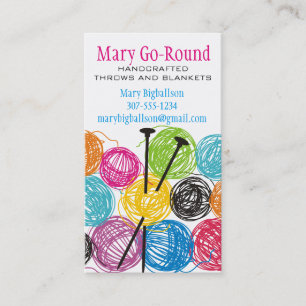 Colorful balls of yarn knitting needles knitter business card