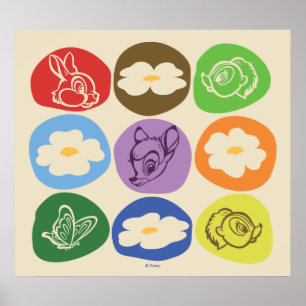Colorful Bambi, Flower, & Thumper Poster