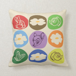 Colorful Bambi, Flower, & Thumper Throw Pillow