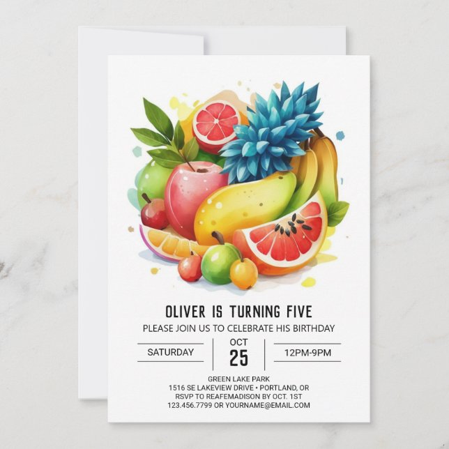 Colorful Banana Digital Fruits Birthday Invitation (Front)