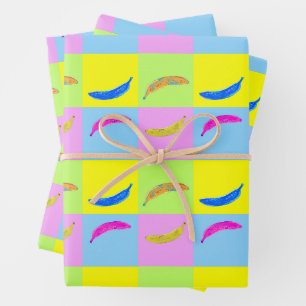 Colorful Banana Pattern in Pop Art Style Wrapping Paper Sheets