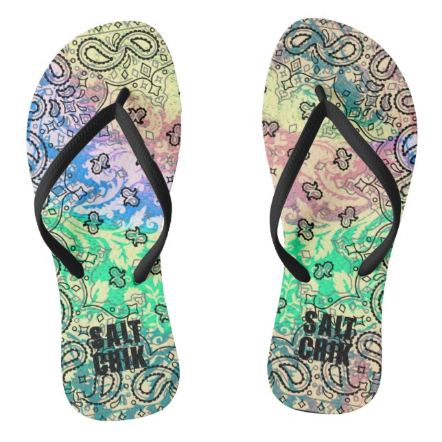 Colorful Bandana Summer Paisley Salt Chik Flip Flops (Footbed)