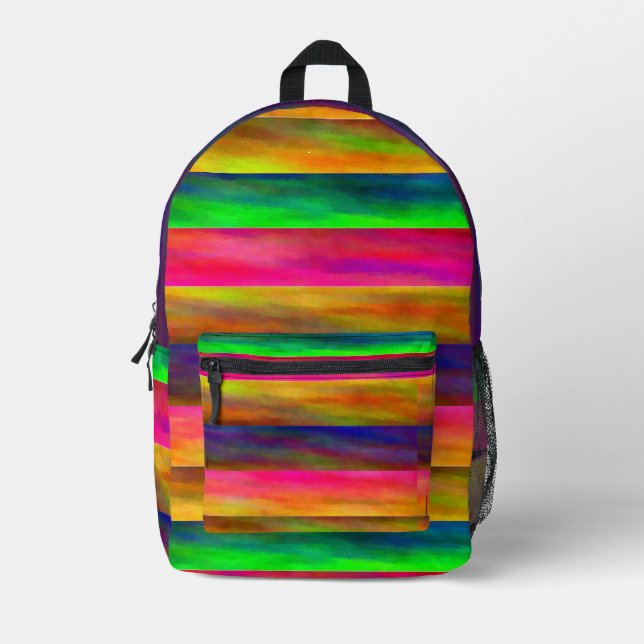 colorful bands printed backpack (Front)