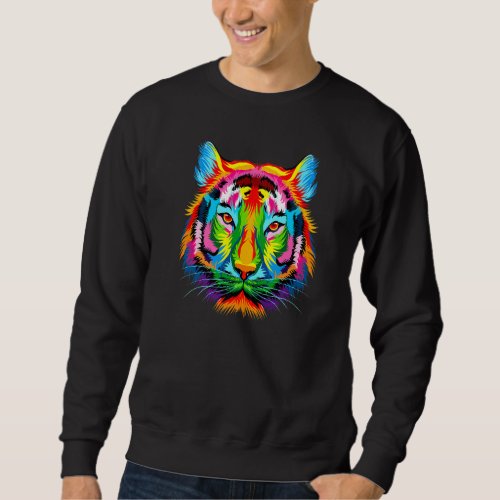 Colorful Bangali Tiger Head Rainbow Pop Style Sweatshirt