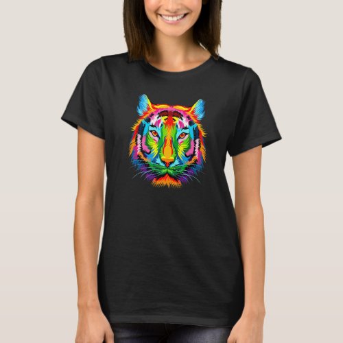 Colorful Bangali Tiger Head Rainbow Pop Style T_Shirt