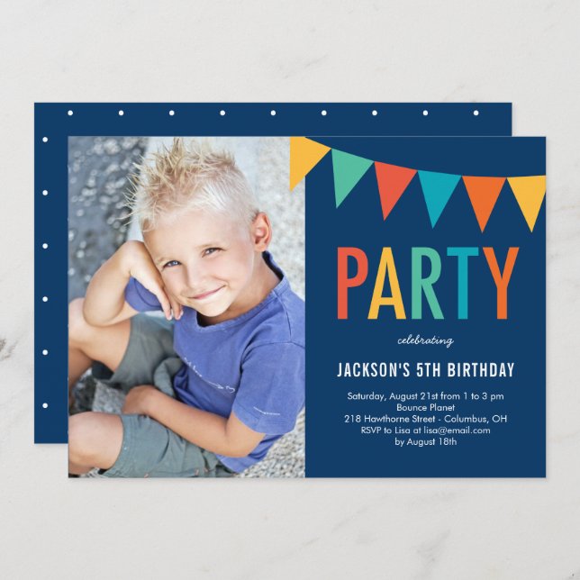 Colorful Banner Photo Birthday Invitation (Front/Back)