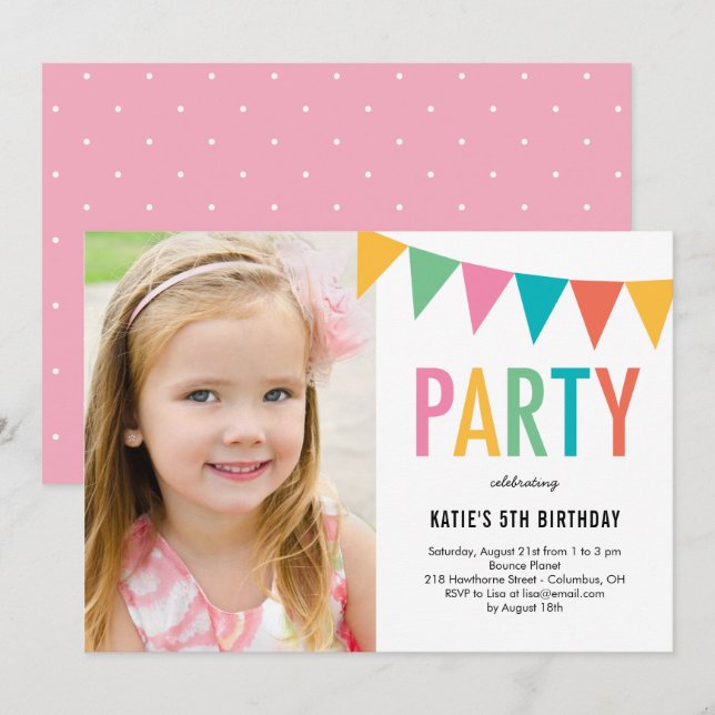 Colorful Banner Photo Birthday Invitation (Front/Back)