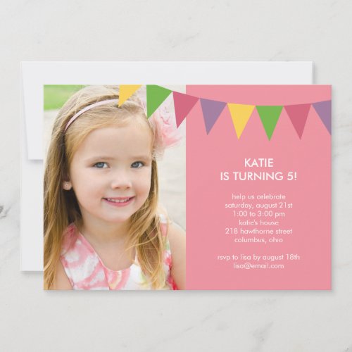 Colorful Banners Photo Birthday Invitation - Pink