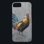 Colorful Bantam Rooster iPhone 8/7 Case<br><div class="desc">A colorful painting of a bantam rooster on a grey granite background. This rooster has exotic and colorful feather patterns. A bright red comb and a beautiful tail made of blue feathers.</div>