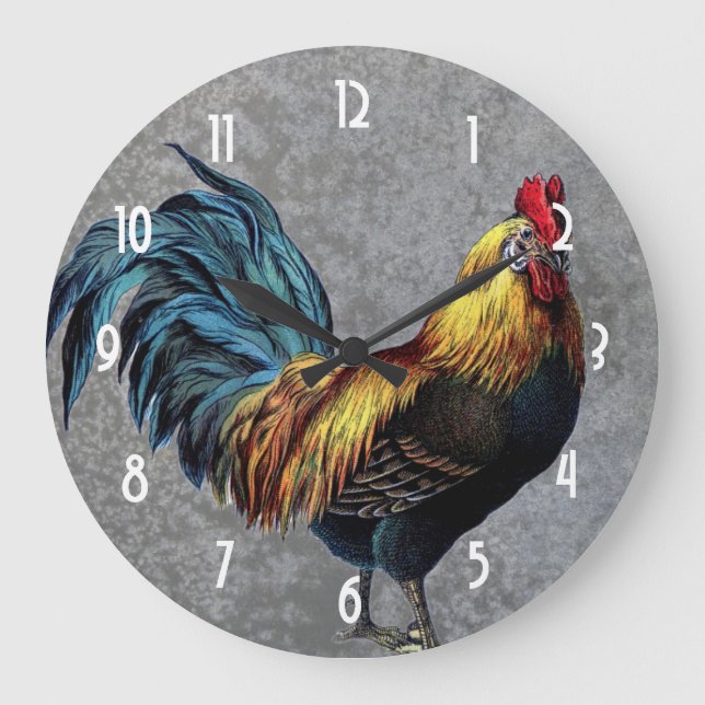 Colorful Bantam Rooster Large Clock (Front)