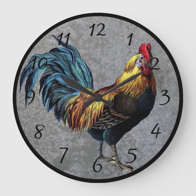 Colorful Bantam Rooster Large Clock (Front)