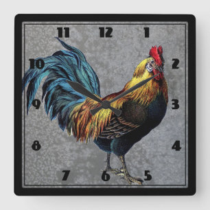 Colorful Bantam Rooster Square Wall Clock