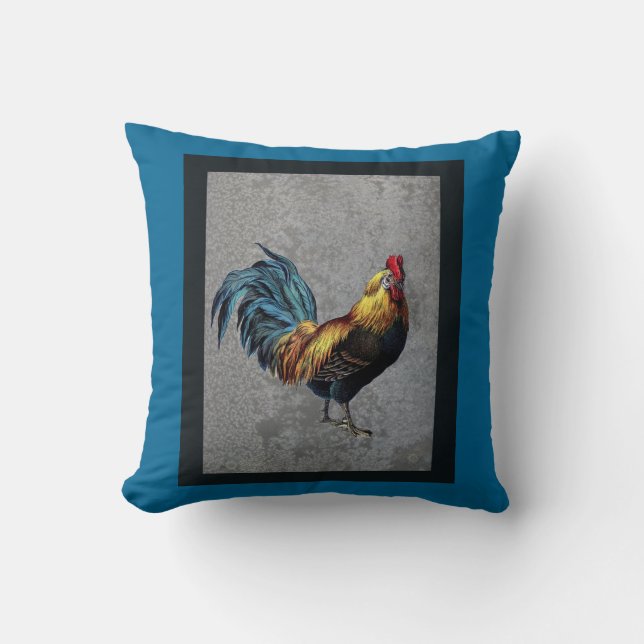 Colorful Bantam Rooster Throw Pillow (Front)