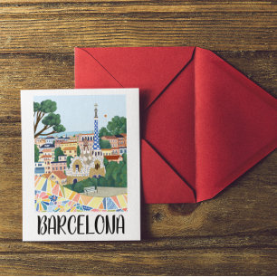 Colorful Barcelona Spain City View Postcard