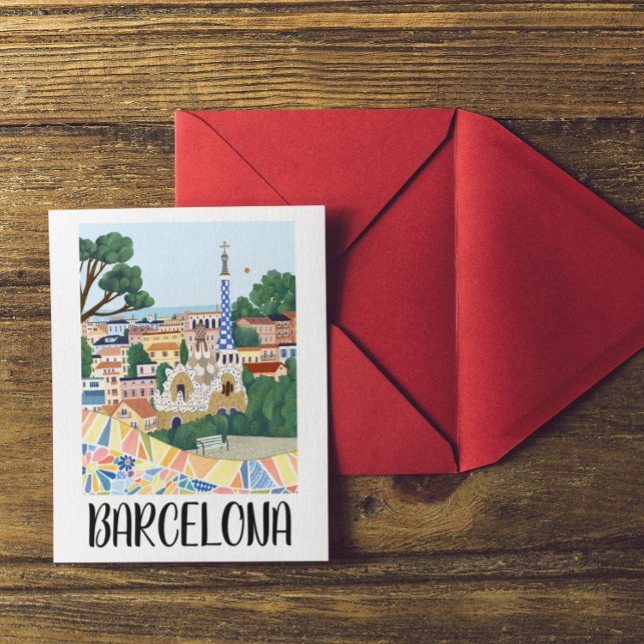 Colorful Barcelona Spain City View Postcard (barcelona spain colorful postcard)