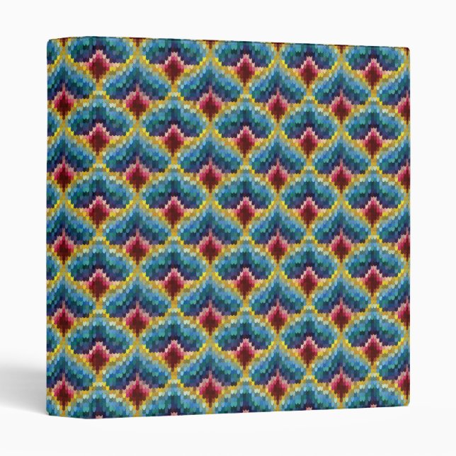 Colorful Bargello Embroidery Boho Chic Pattern 3 Ring Binder (Front/Spine)