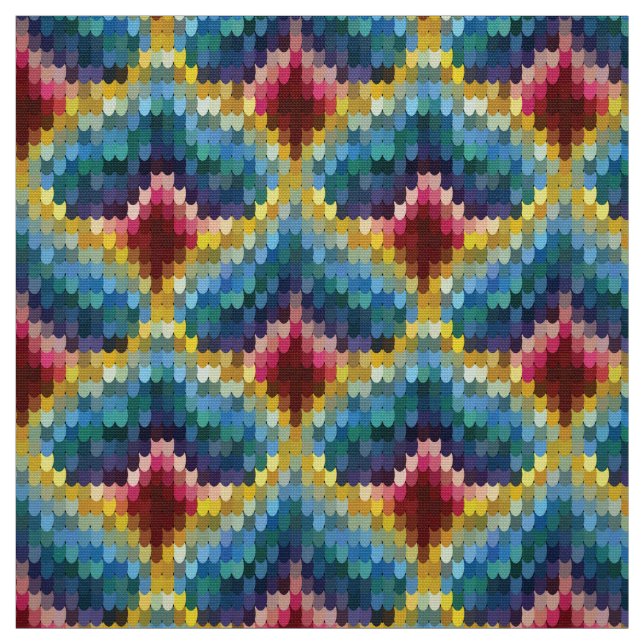 Colorful Bargello Embroidery Boho Chic Pattern Fabric (Swatch)