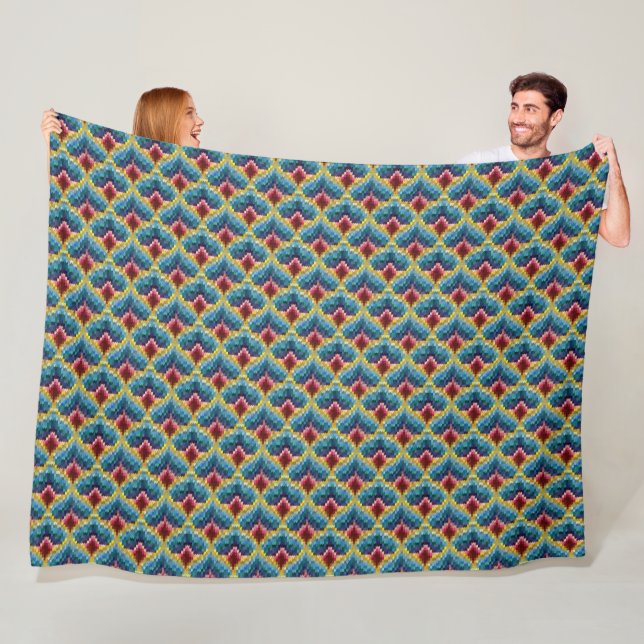 Colorful Bargello Embroidery Boho Chic Pattern Fleece Blanket (In Situ)