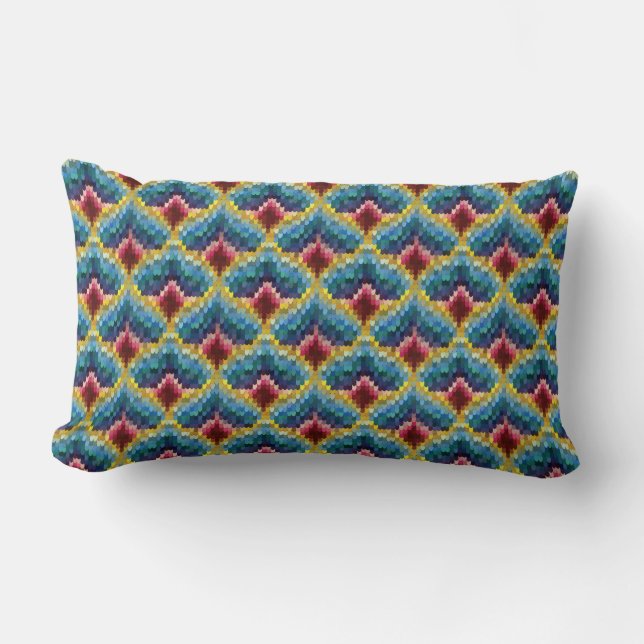 Colorful Bargello Embroidery Boho Chic Pattern Lumbar Pillow (Front)