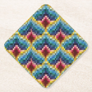 Colorful Bargello Embroidery Boho Chic Pattern Paper Coaster