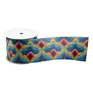 Colorful Bargello Embroidery Boho Chic Pattern Satin Ribbon