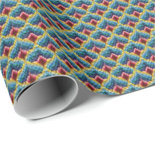 Colorful Bargello Embroidery Boho Chic Pattern Wrapping Paper