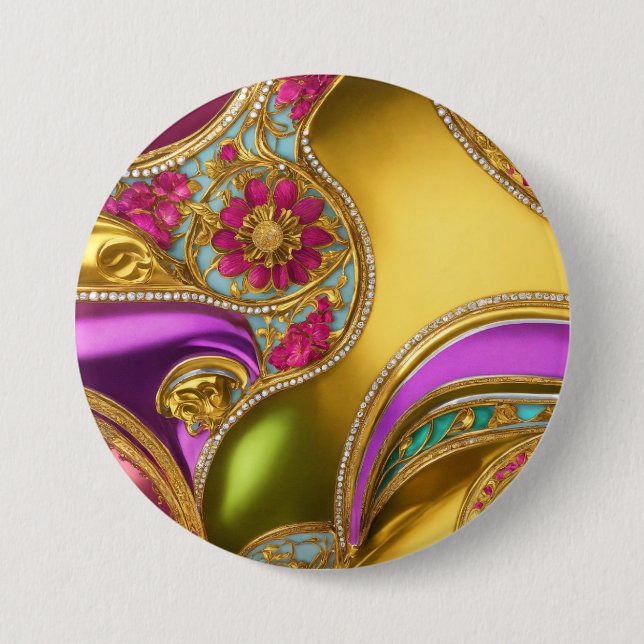 Colorful Baroque Patterned Design" Button (Front)