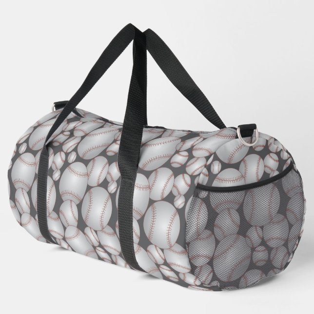 Colorful Baseballs Pattern Gray Duffle Bag (Right Corner)