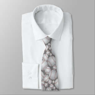 Colorful Baseballs Pattern Gray Neck Tie
