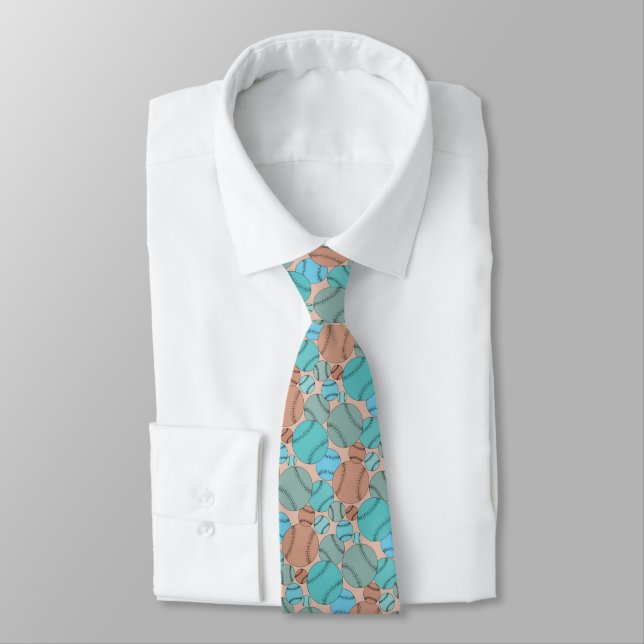 Colorful Baseballs Pattern Neck Tie (Tied)
