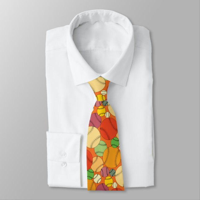 Colorful Baseballs Pattern Neck Tie (Tied)