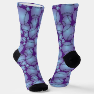 Colorful Baseballs Pattern Purple Socks