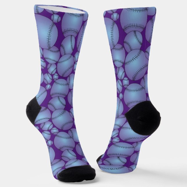 Colorful Baseballs Pattern Purple Socks (Angled)