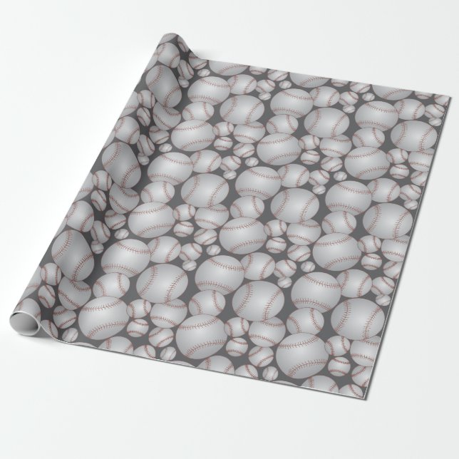 Colorful Baseballs Pattern Wrapping Paper (Unrolled)