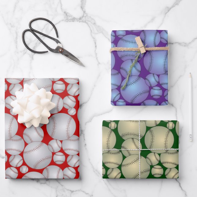 Colorful Baseballs Wrapping Paper Sheets (Front)