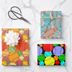 Colorful Baseballs Wrapping Paper Sheets
