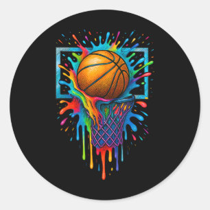 Colorful Basketball Color Splash Hoop Net Slam Dun Classic Round Sticker