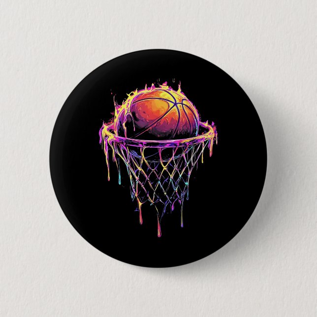 Colorful Basketball Dripping Color Splash Hoop Net Button (Front)