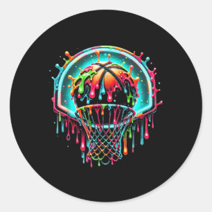Colorful Basketball Dripping Color Splash Hoop Net Classic Round Sticker