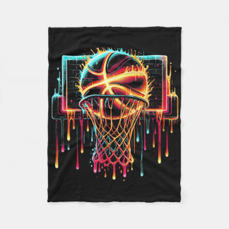 Colorful Basketball Dripping Color Splash Hoop Net Fleece Blanket