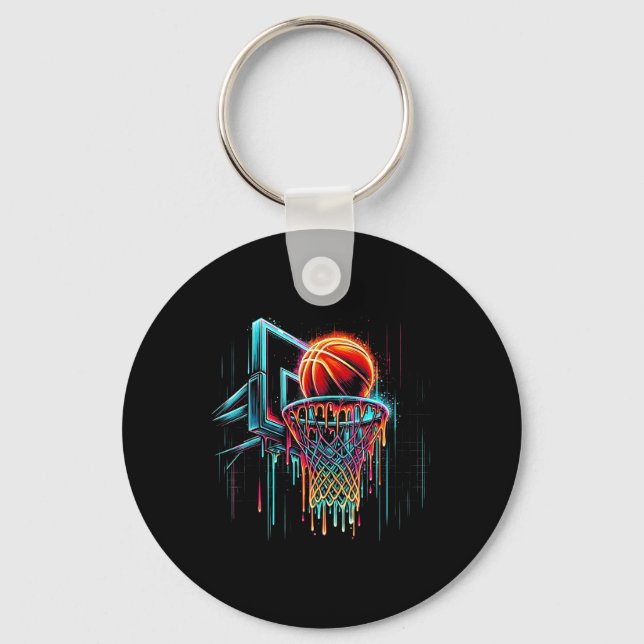 Colorful Basketball Dripping Color Splash Hoop Net Keychain (Front)