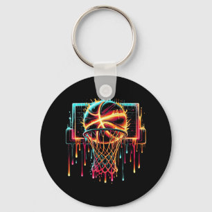 Colorful Basketball Dripping Color Splash Hoop Net Keychain