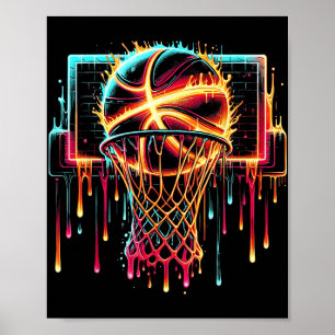 Colorful Basketball Dripping Color Splash Hoop Net Poster