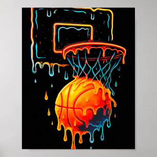 Colorful Basketball Dripping Color Splash Hoop Net Poster
